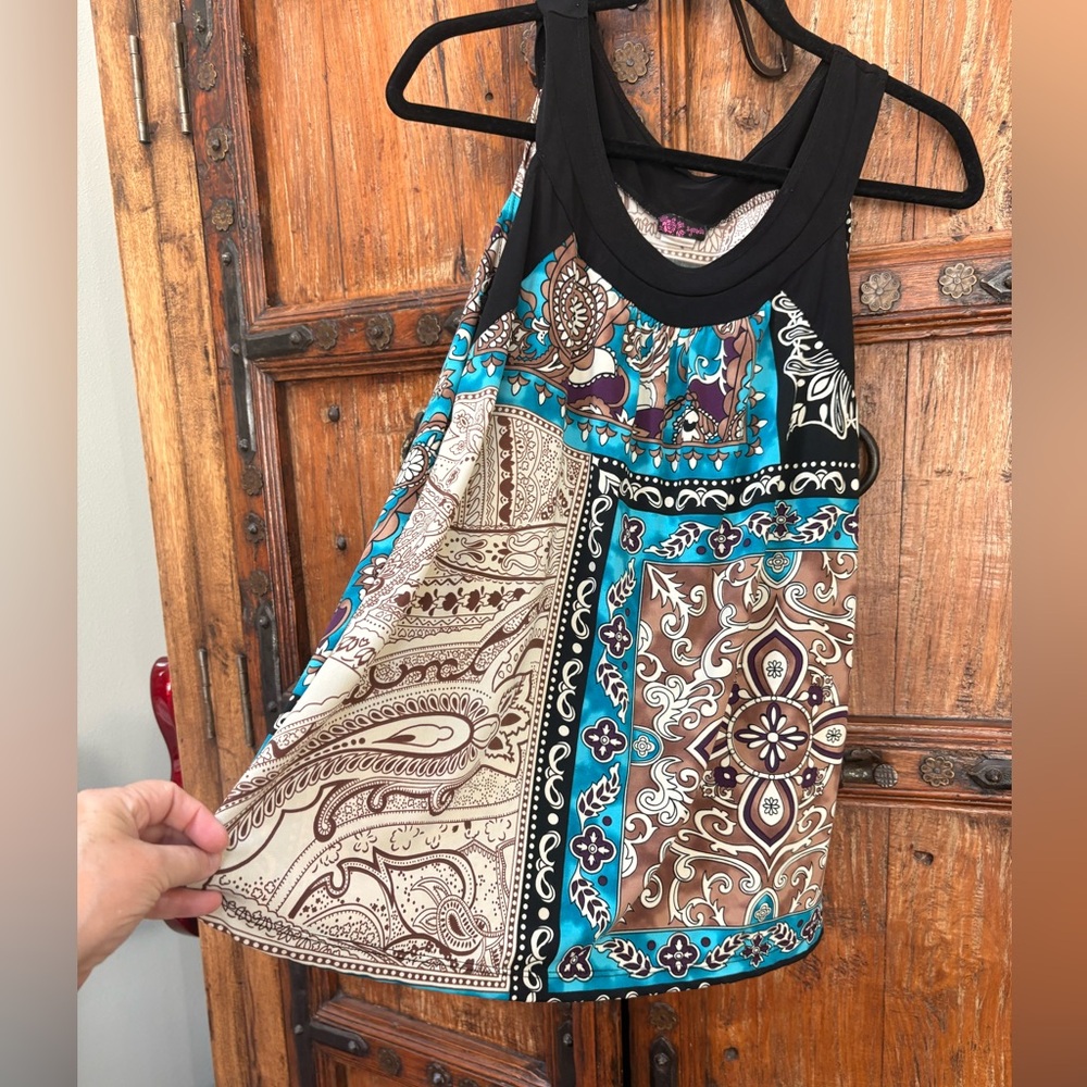 Agenda Multicolor Patchwork Sleeveless Blouse - Picture 2 of 5